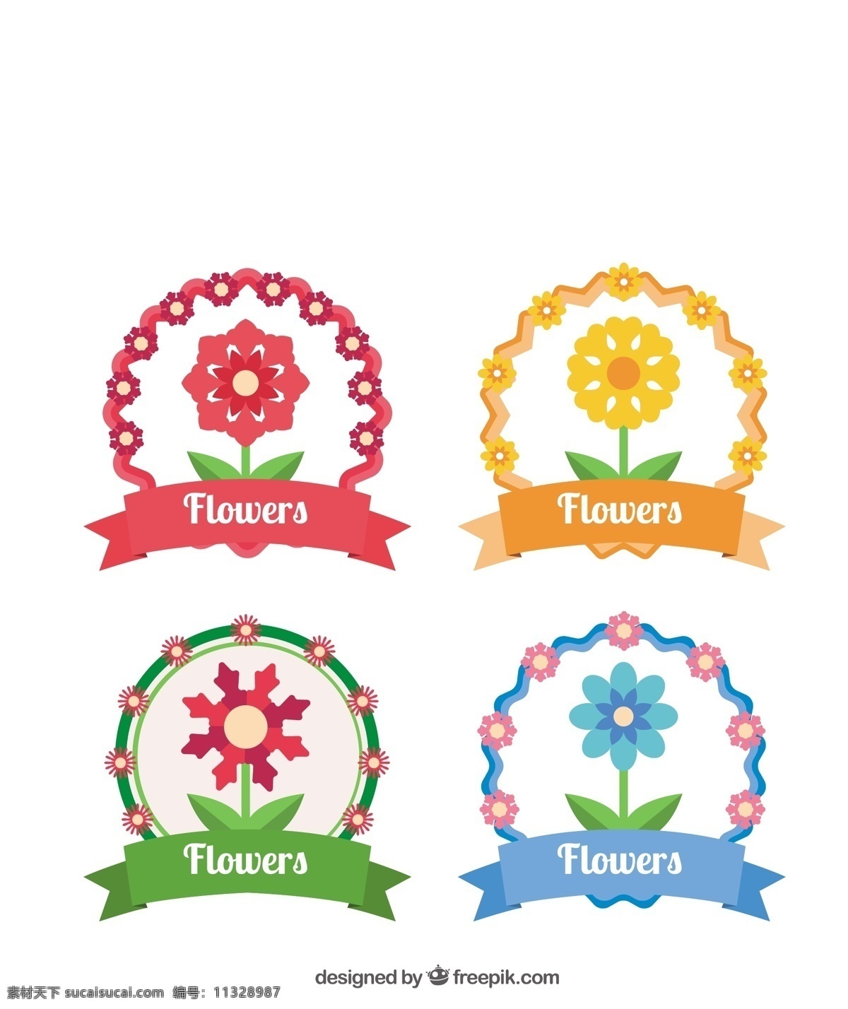 四 漂亮 花卉 标签 图标 四个 漂亮的 花卉标签