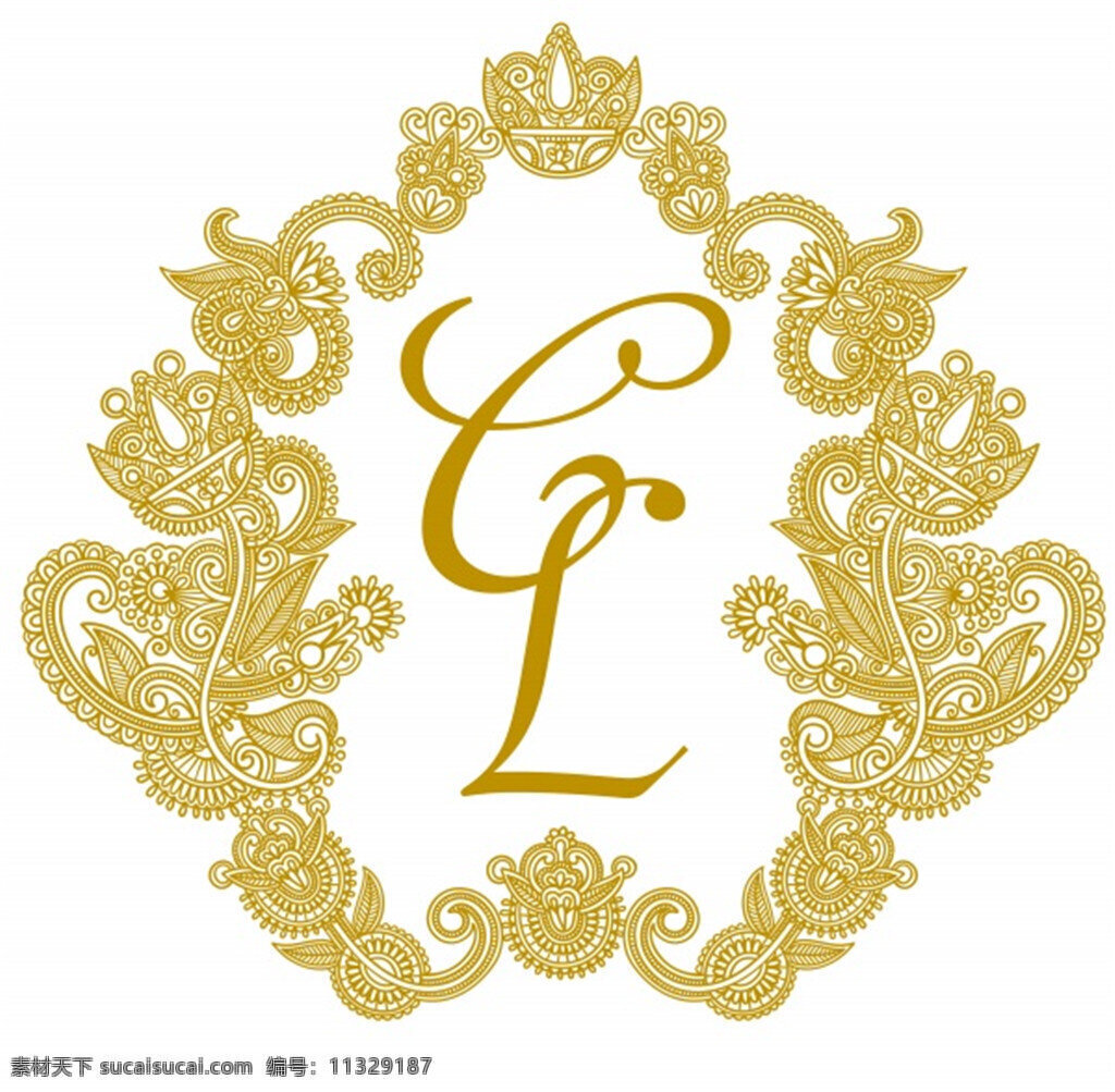 金色 华丽 花边 婚礼 logo 创意 婚礼logo 白色