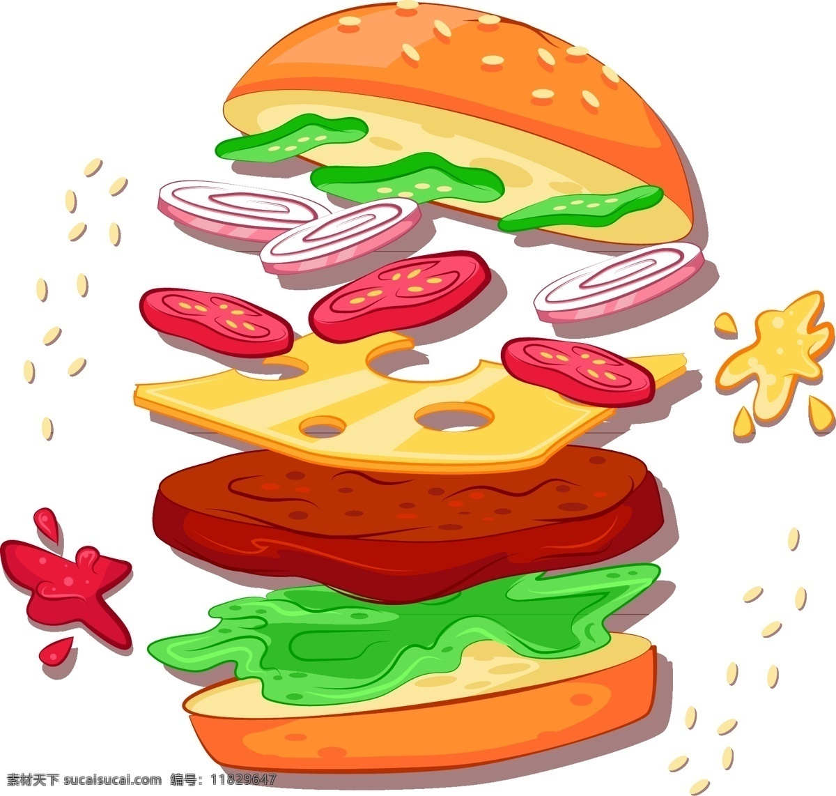 卡通 美味 汉堡 元素 美食 透明元素 手绘 快餐 ai元素 免抠元素