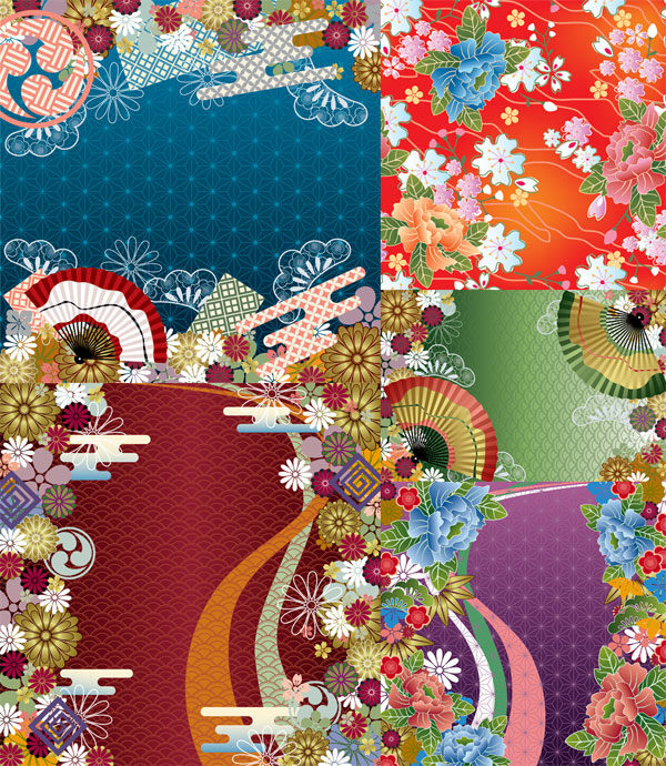 日式 和风 花纹 背景 矢量 复古 花朵 矢量图 其他矢量图