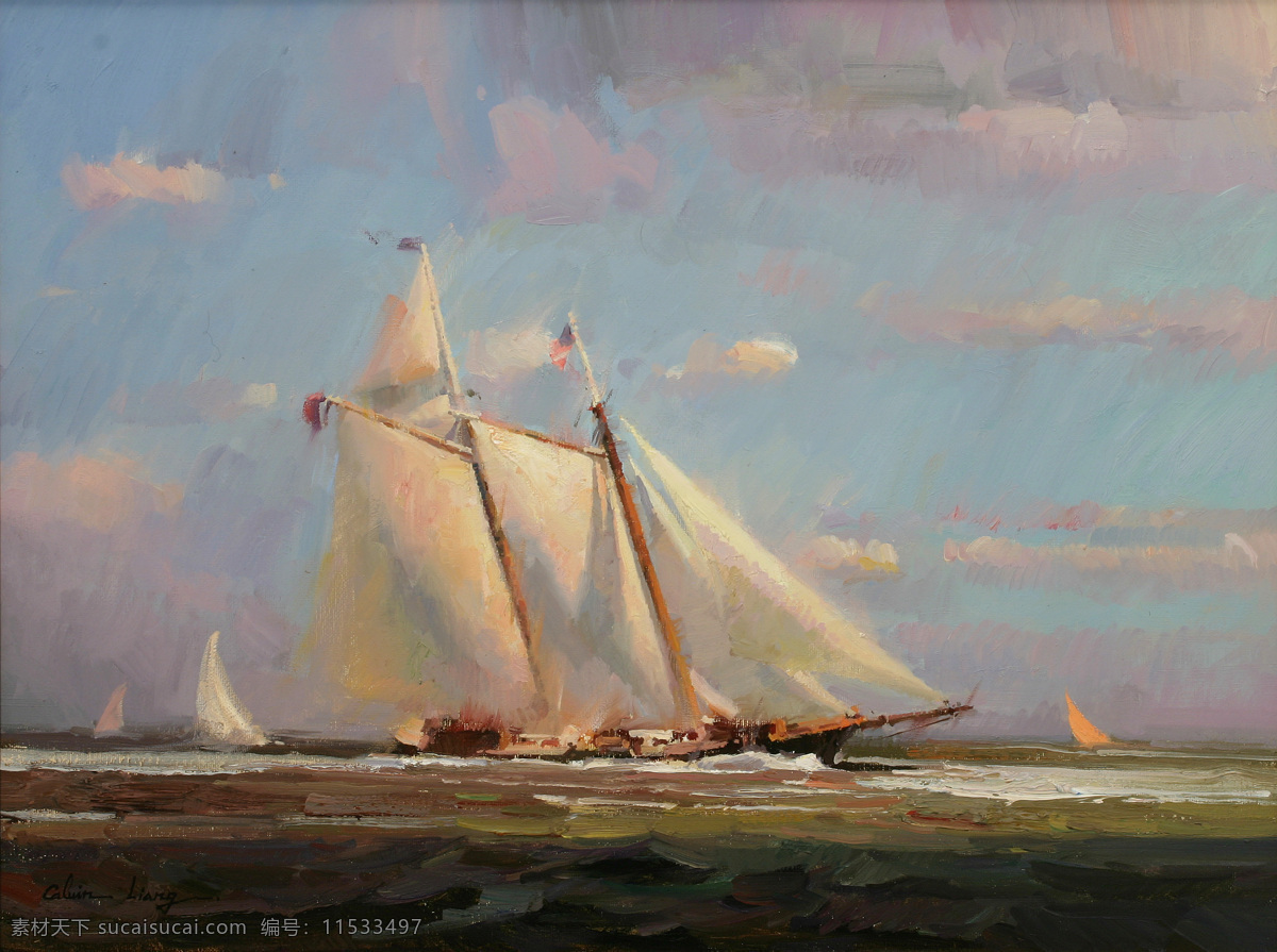 暴风雨 下 帆船 高清风景油画 油画素材下载 油画 装饰素材