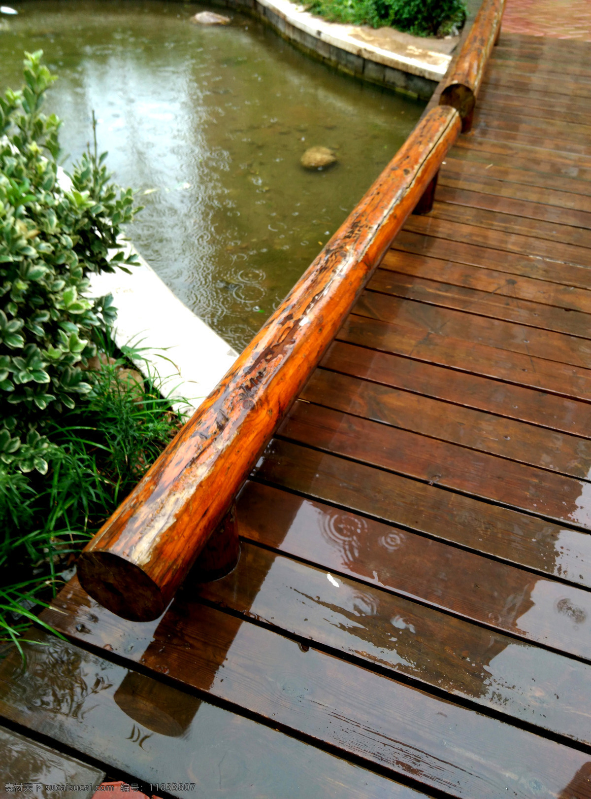 雨后 社区 花园一角 小桥流水 小木桥 小河 木板桥 生活眼 建筑园林 园林建筑