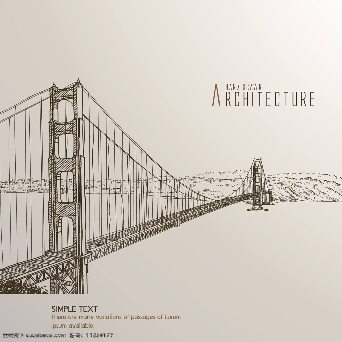 手绘 素描 风格 圣弗朗西斯 科 大桥 素描风格 风景 矢量素材