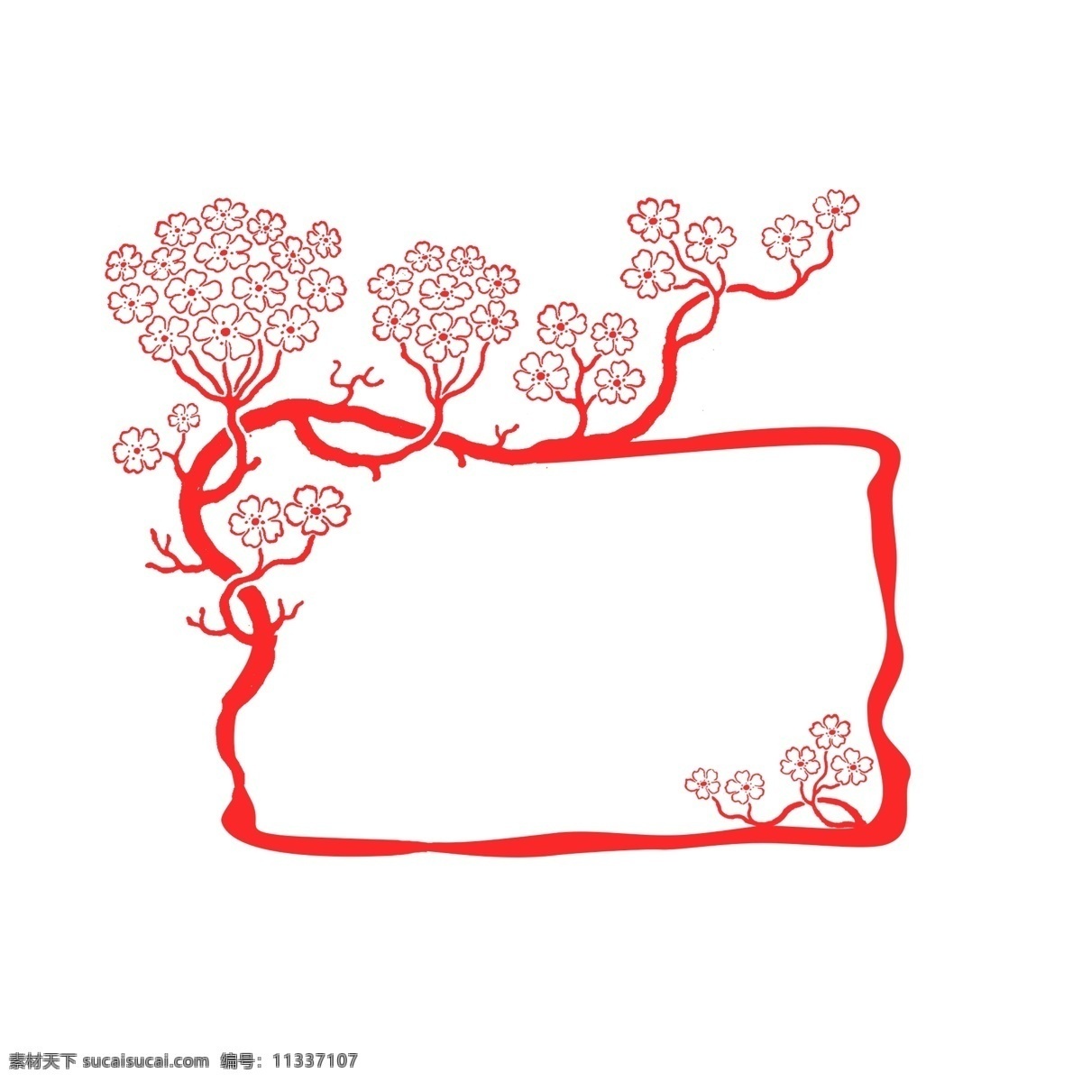 梅花 图案 中国 风 边框 装饰 不规则 红色 商务 封面 插图 简约 中国风 正方形 海报 中国红 简洁 大气