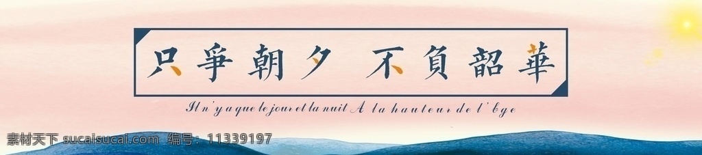 只争朝夕 不负韶华 横版海报 水墨风 唯美风 室外广告设计