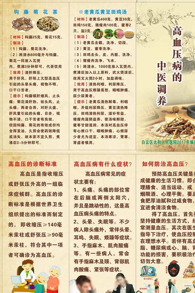 高血压病 中医 调养 折页 高血压病的 中医调养折页 老黄瓜 黄豆田鸡汤 三折页 钩藤菊花茶 高血压的 诊断标准 如何防治 高血压 dm宣传单