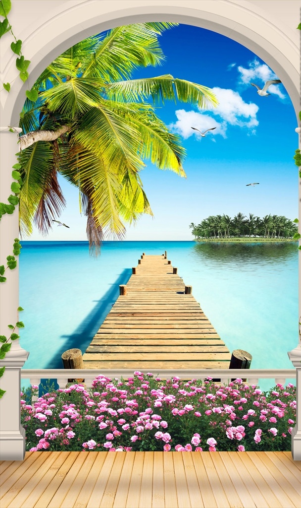 风景 玄关 背景图片 欧式 中式 简约 花鸟 背景墙 壁画 地毯 拱门 椰子树 桥 马尔代夫 海岛 小碎花 分层