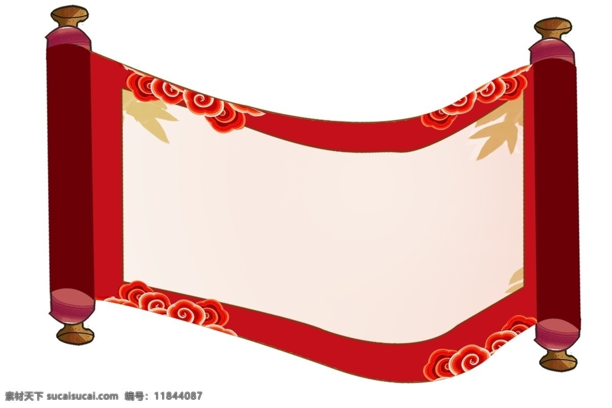 打开 红色 卷轴 边框 打开的卷轴 红色边框 花边卷轴 中式卷轴 中国风 精美 古典花纹 装饰品 卡通插画