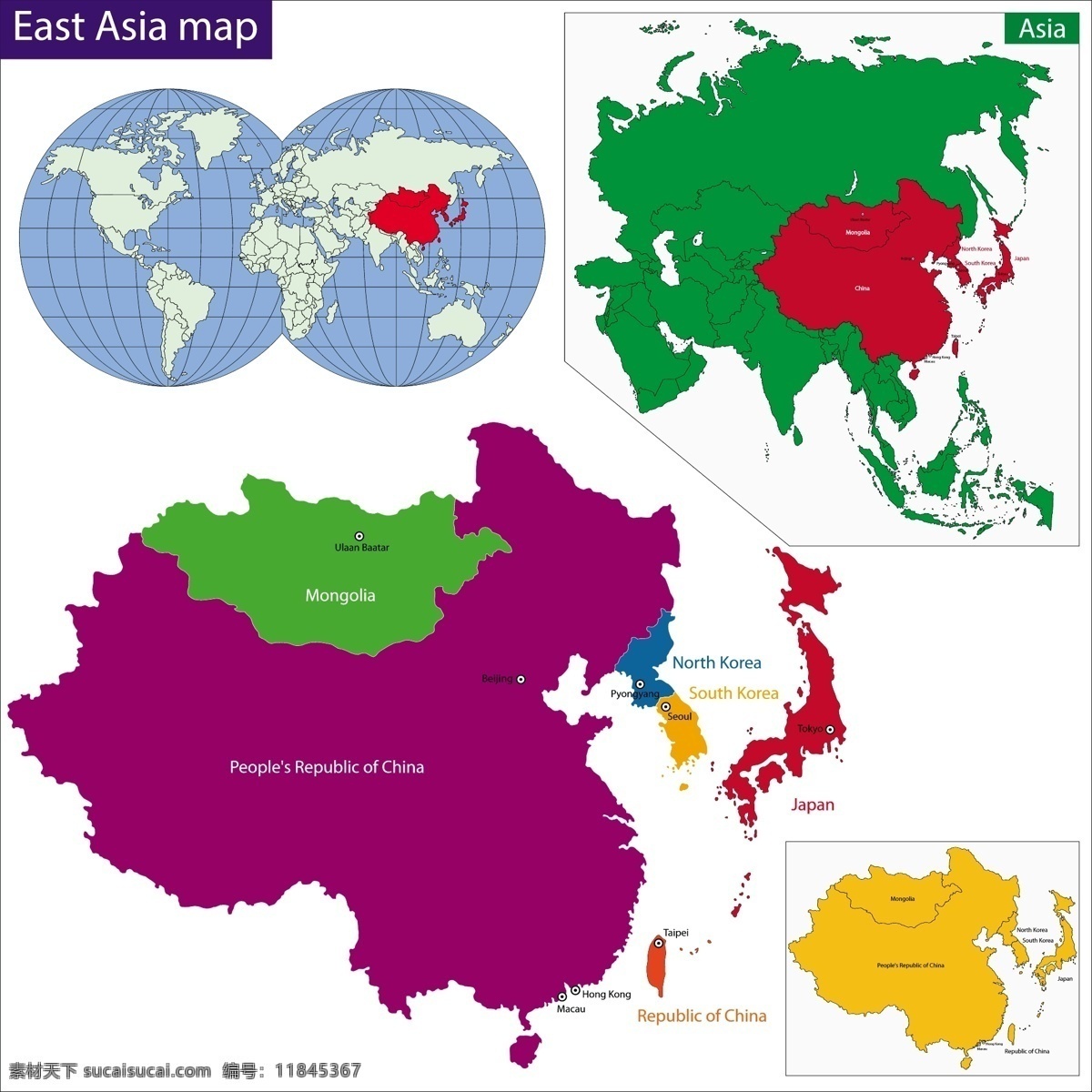 东亚地区 地图 版块 矢量 模板下载 国家地图 世界地图 彩色地图 世界版图 矢量地图 生活百科 矢量素材 白色