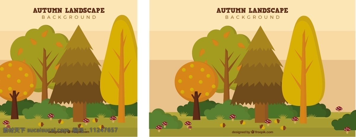 秋色平景 背景 树 叶 自然 景观 可爱 草 秋天 树叶 色彩丰富 平坦 丰富多彩 树木 色彩 平面设计 自然背景