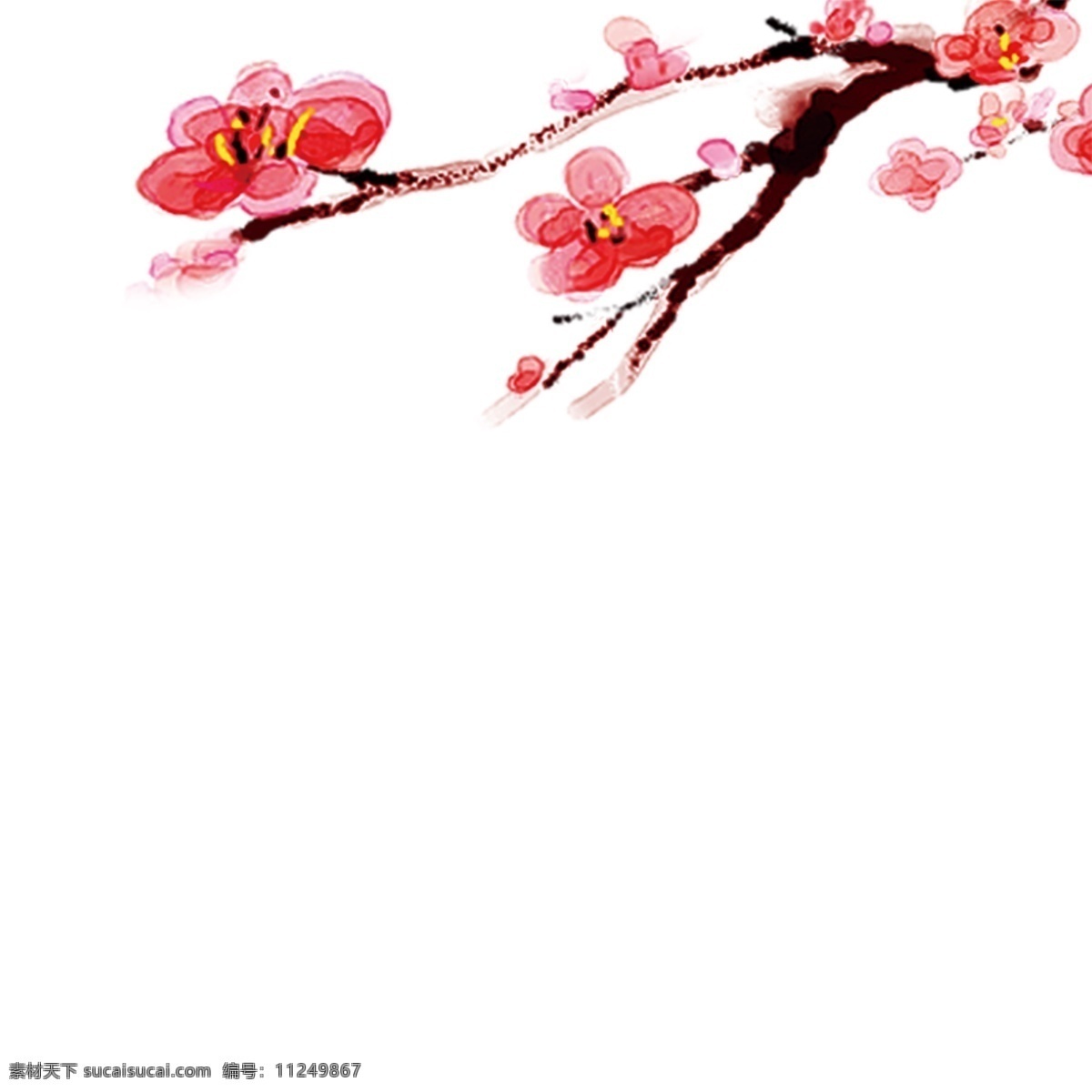 红色 水墨 梅花 红色梅花 梅花素材 水墨画梅花