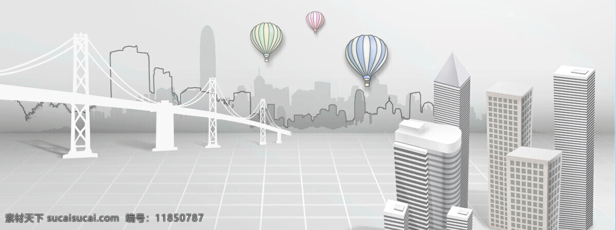 城市 banner 背景 城市建设 城市建筑 建筑 矢量 大厦 大桥 灰色 热气球