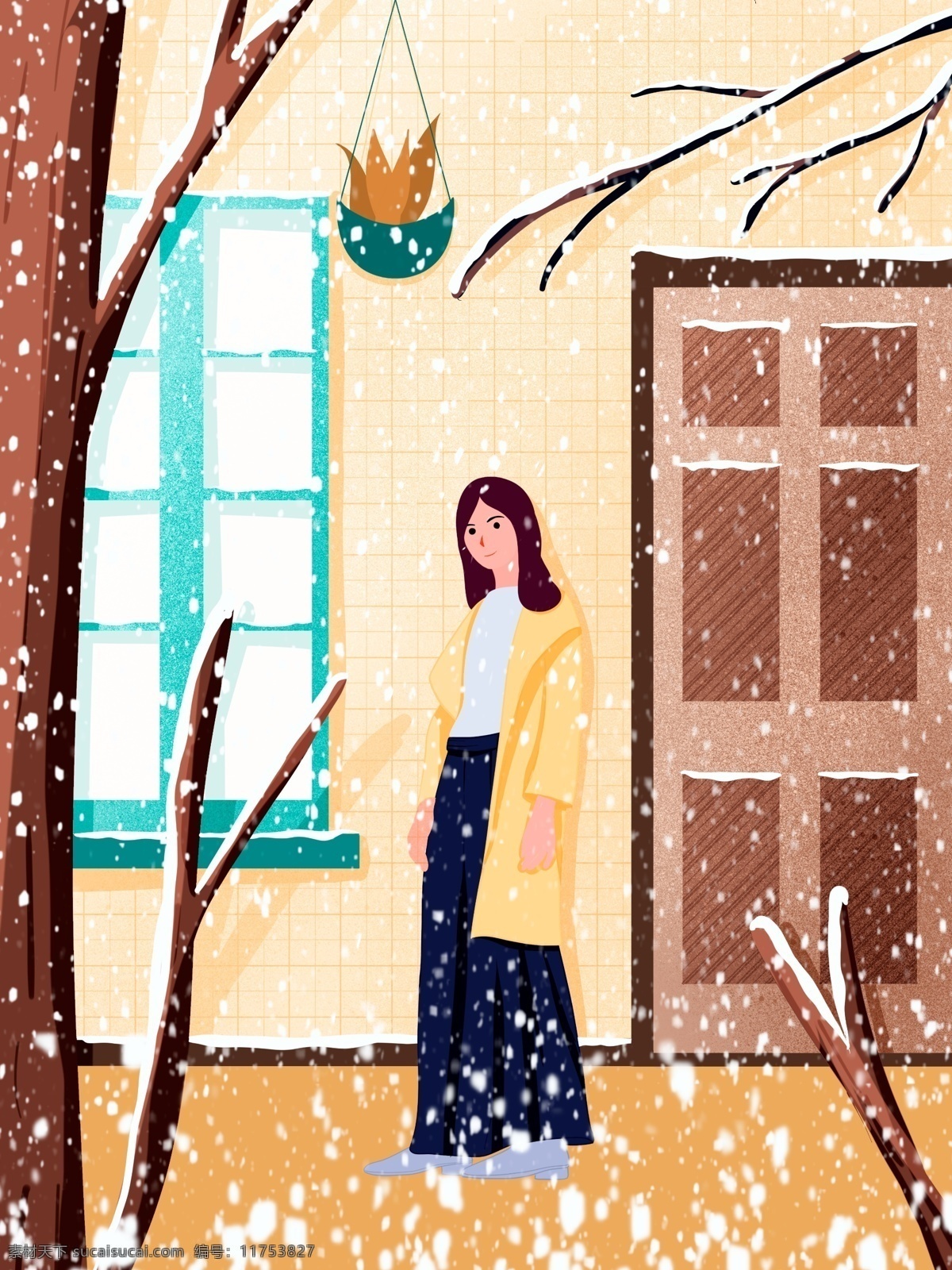 冬季 雪景 手绘 海报 插画 壁纸 下雪 banner 大雪 小雪 雪