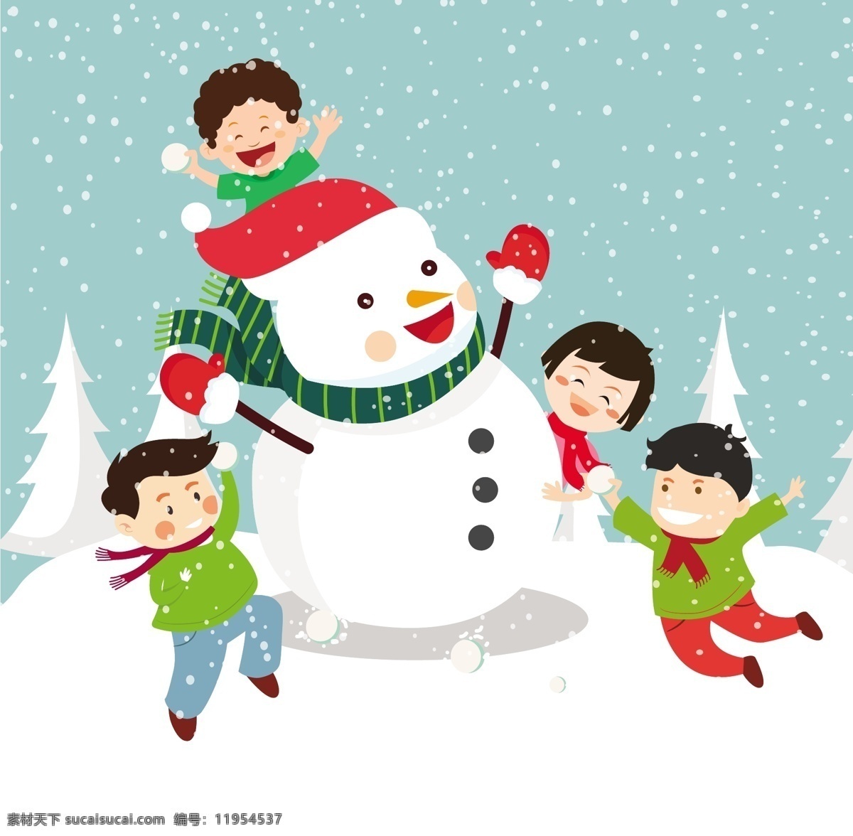 圣诞 背景 快乐 孩子 雪人 自由 向量 圣诞背景 儿童 圣诞快乐 雪地 矢量图
