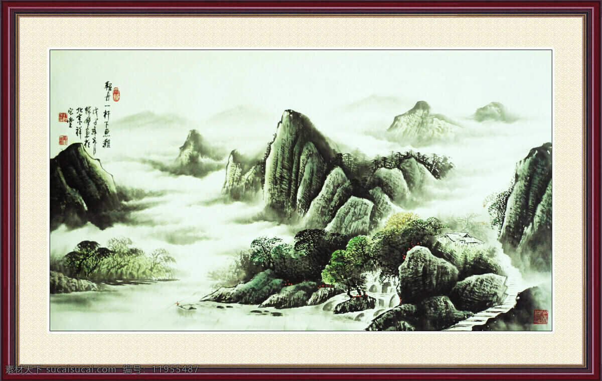 房屋 国画 国画山水 国画艺术 画 绘画书法 山 山峰 山岭 轻舟 杆 下 鱼 滩 现代国画 水墨画 山水画 江流 溪流 鱼船 捕鱼者 山道 树林 云雾 山石 书法 印章 文化艺术 装饰素材 雕刻 图案