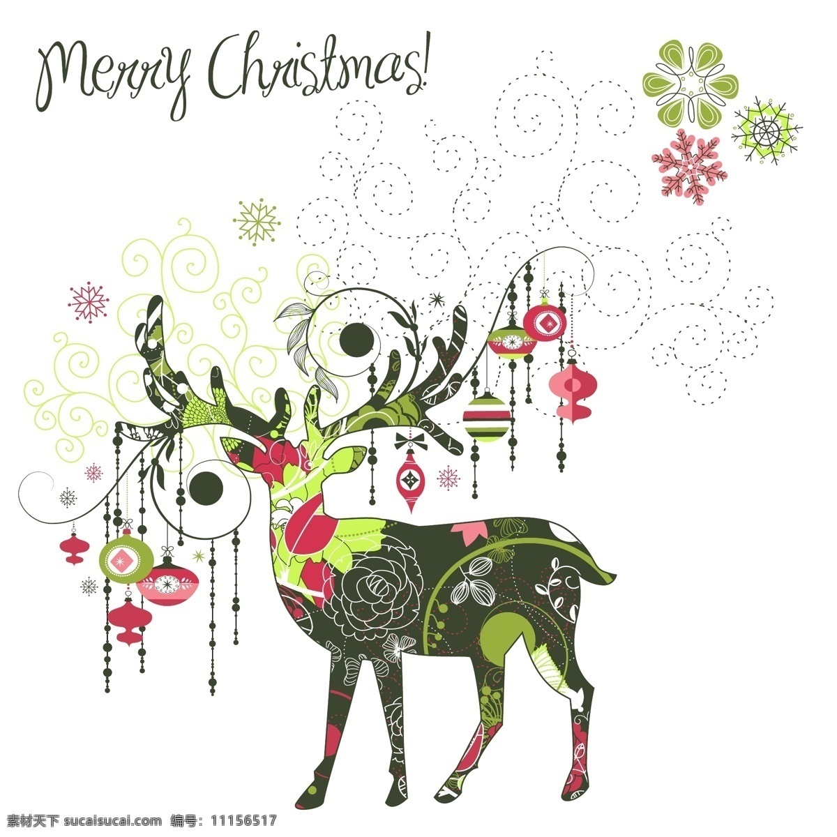 矢量 精美 圣诞 图案 彩球 花纹 麋鹿 圣诞节 矢量素材 线条 节日素材