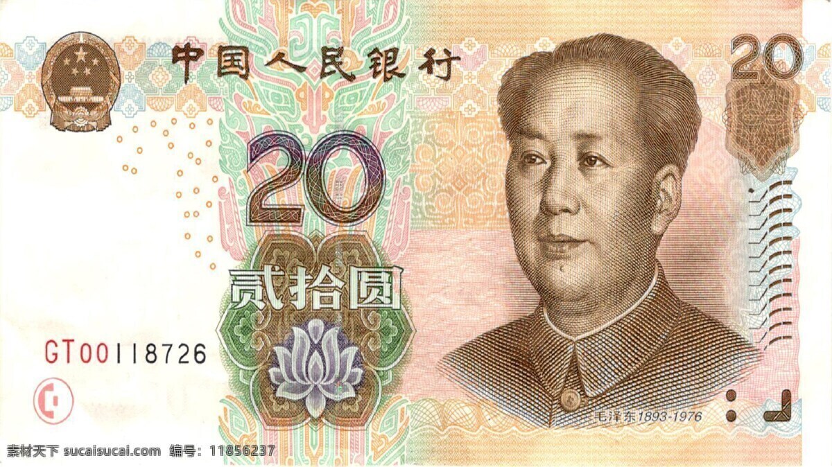 20元 钱 人民币 money 毛泽东