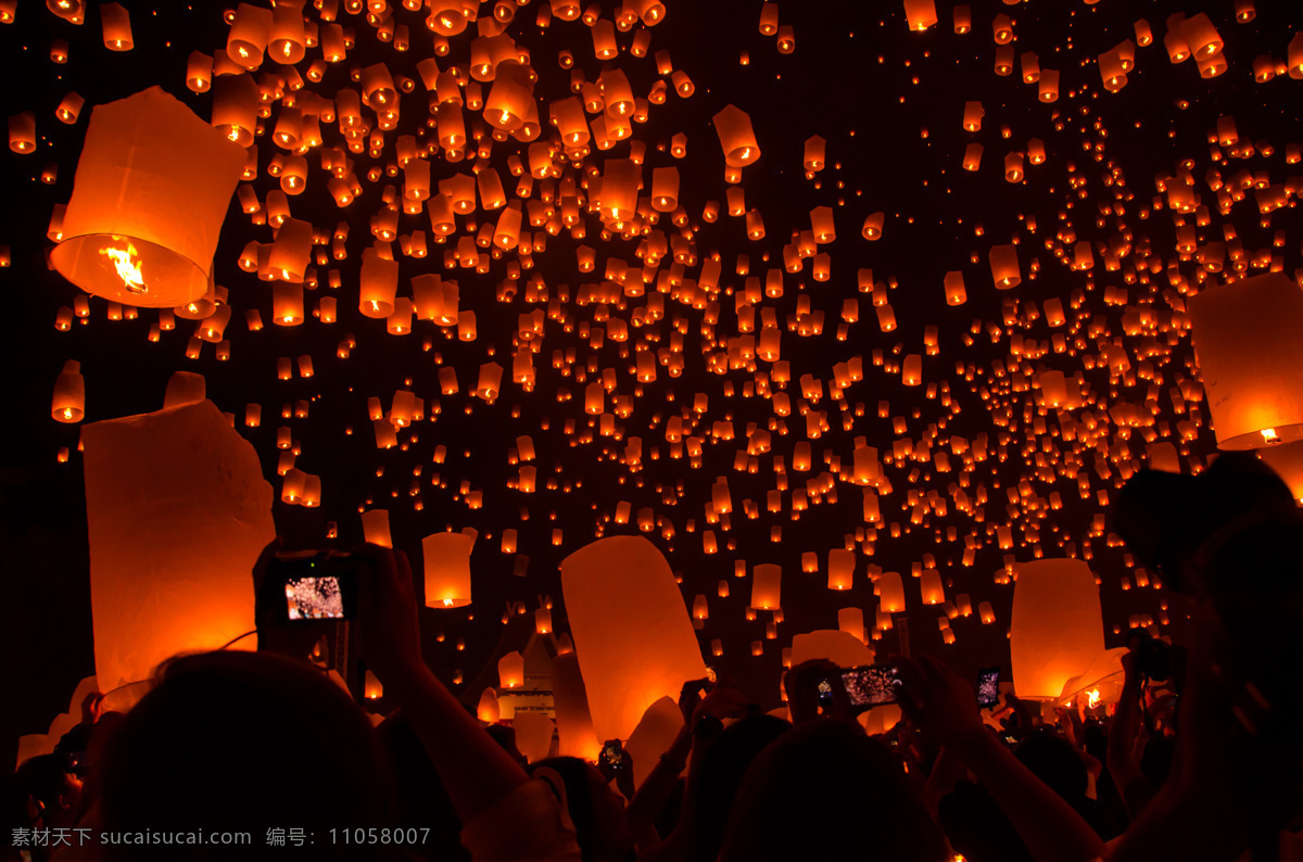 漫天 飞舞 孔明灯 漫天飞舞 夜景 传统节日活动 其他类别 生活百科