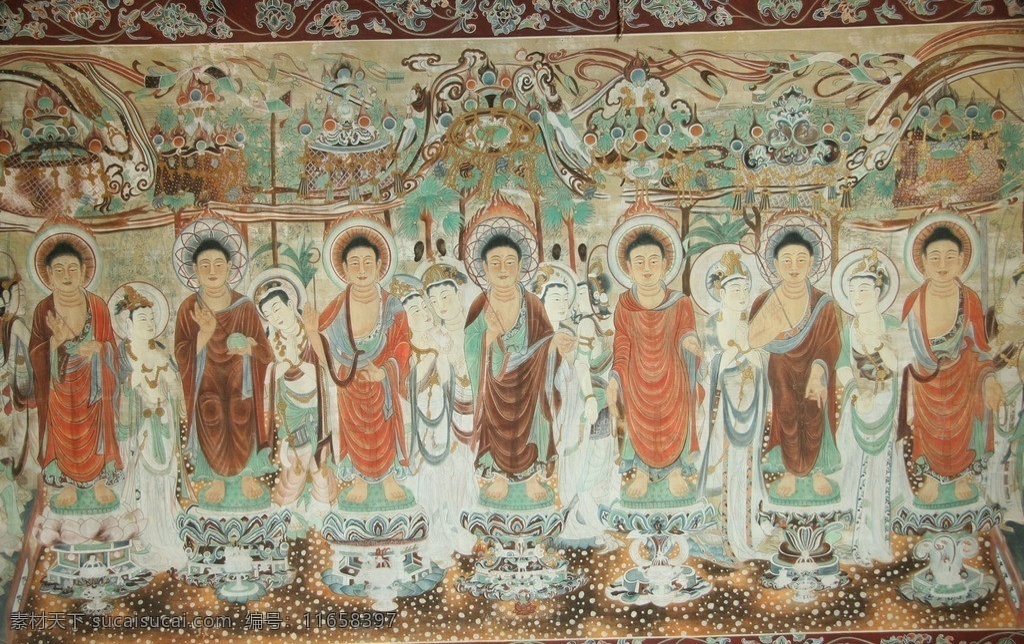 唐代敦煌壁画药师七佛素材图片下载-素材编号11658397-素材天下图库