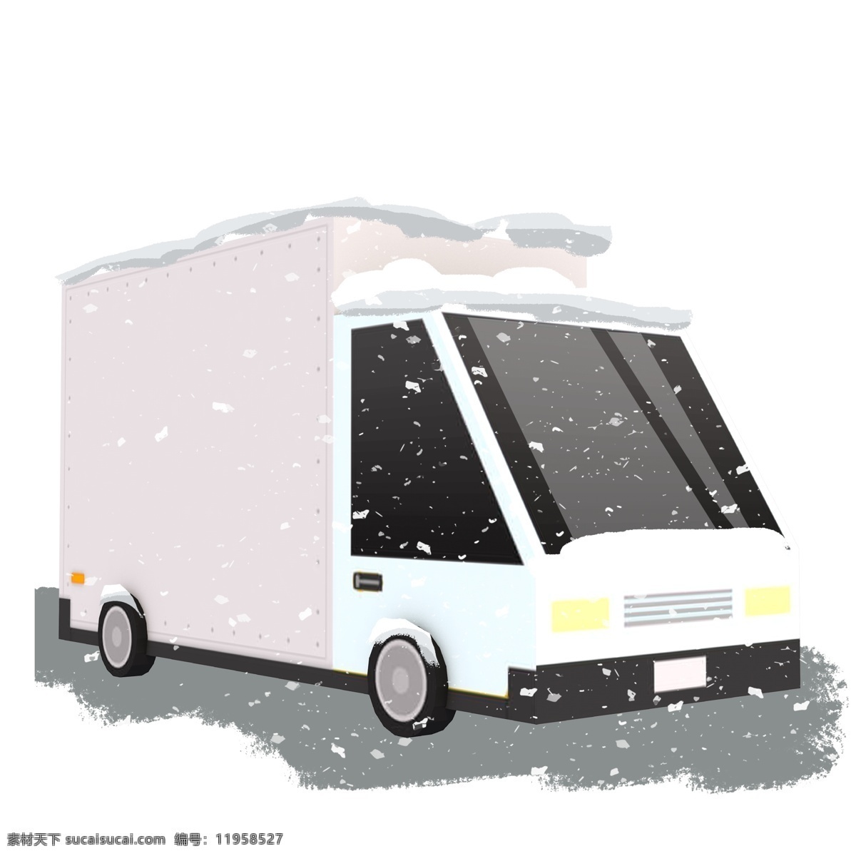 雪 覆盖 大卡 车 手绘 商用 元素 卡通 小清新 唯美 雪花 冬季 大卡车 插画设计