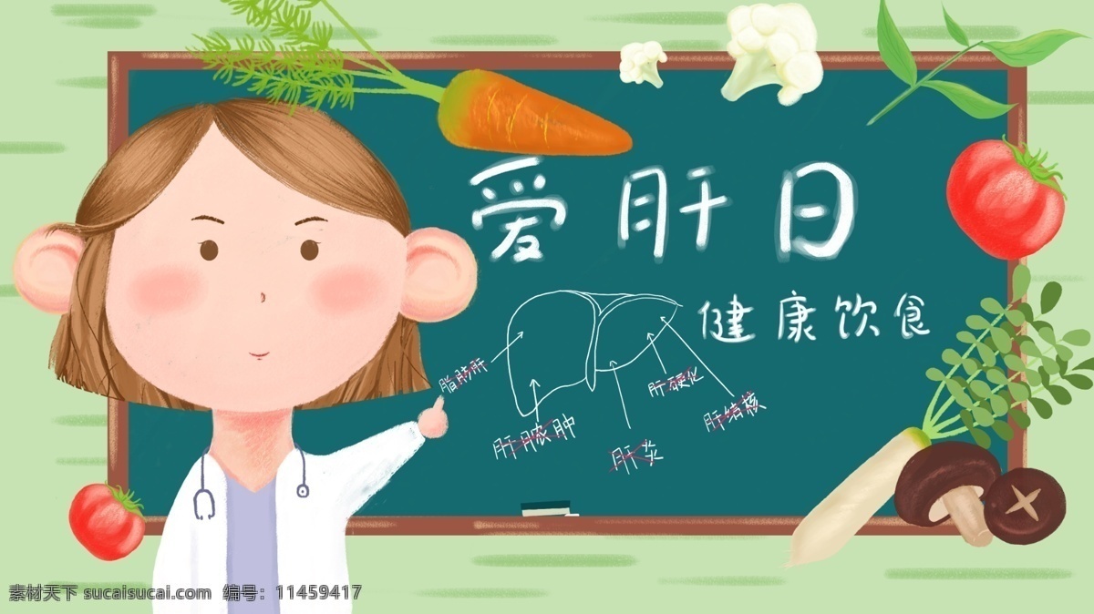 爱 肝 日 健康饮食 3月18日 爱肝日 绿色 蔬菜 卡通 圆脸