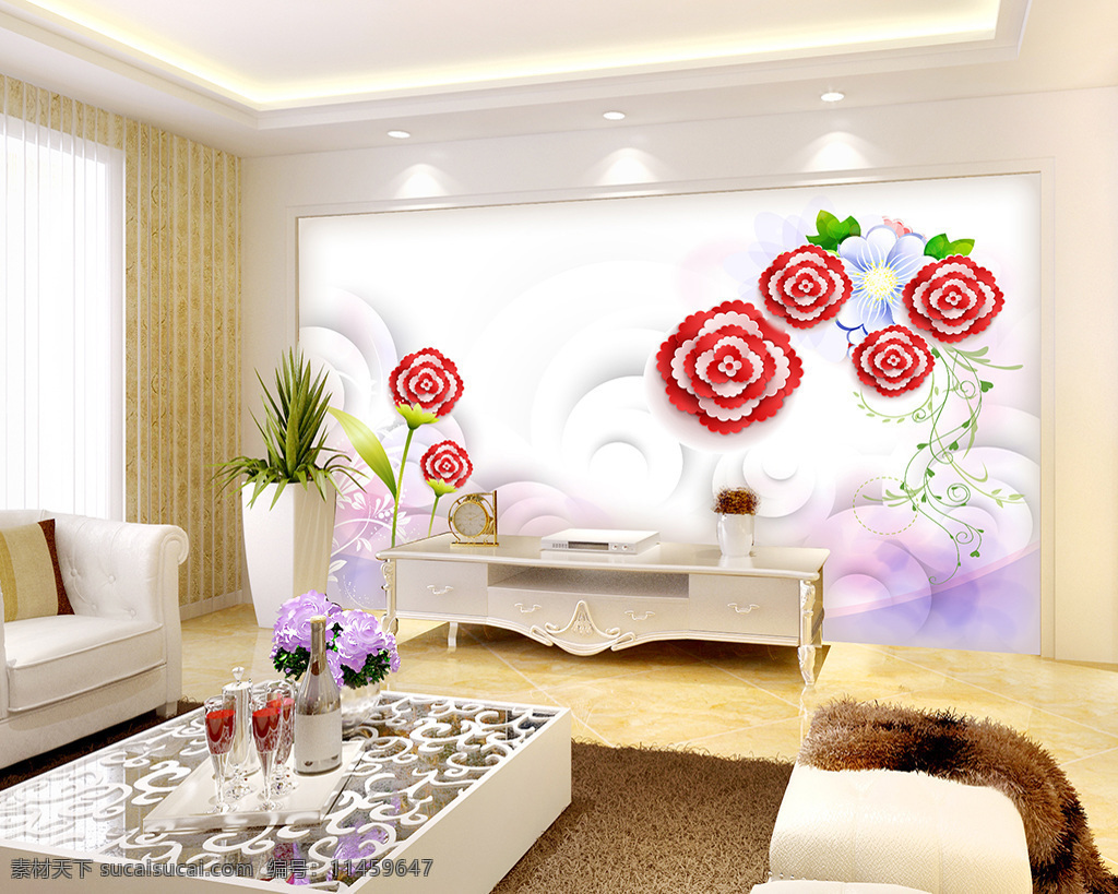 时尚背景墙 时尚 背景墙 红花 3d 梦幻 电视背景墙 叶子 浮雕 花朵 玫瑰 白色