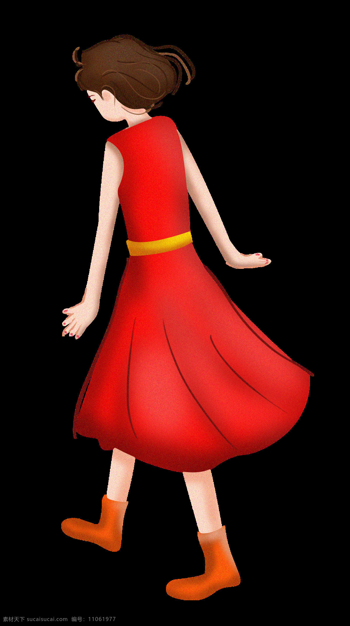 手绘 时尚 女孩 装饰 插画 红色 衣服