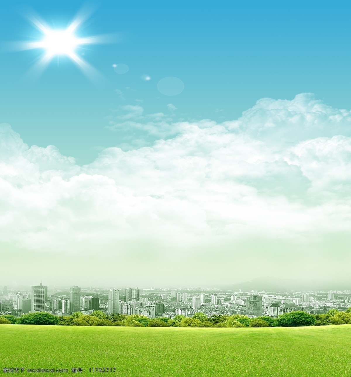 城市 草地 绿色 背景 春季广告 环保 草坪 郊外 白云 蓝天 度假 阳光 天蓝色