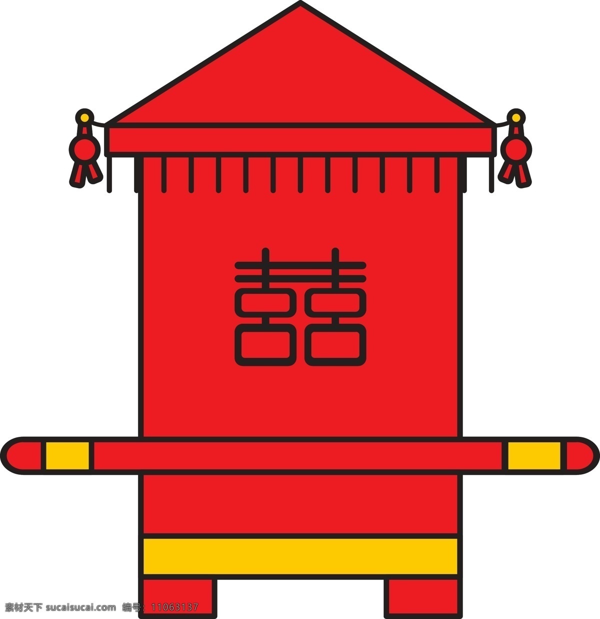 卡通 矢量 中国 红 花轿 婚礼 结婚 习俗 中国式 红色 轿子 传统 嫁人 成亲