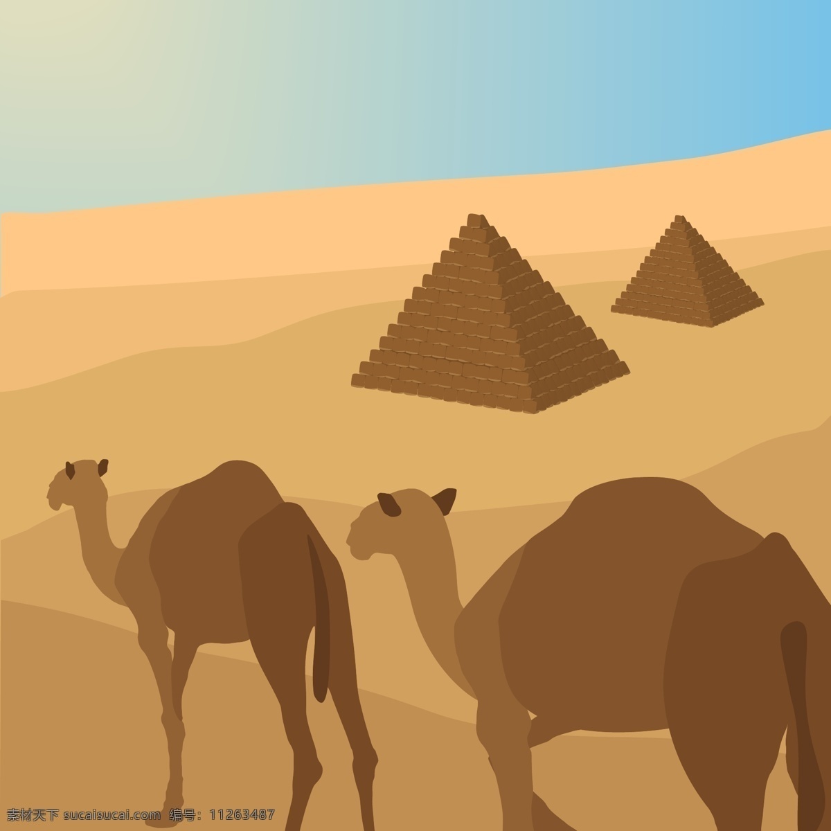金字塔与骆驼 旅行 动物 太阳 景观 平面 建筑 平面设计 非洲 旅游 沙漠 埃及 历史 文化 砂 金字塔 阿拉伯 骆驼 古董 自然景观 人文景观