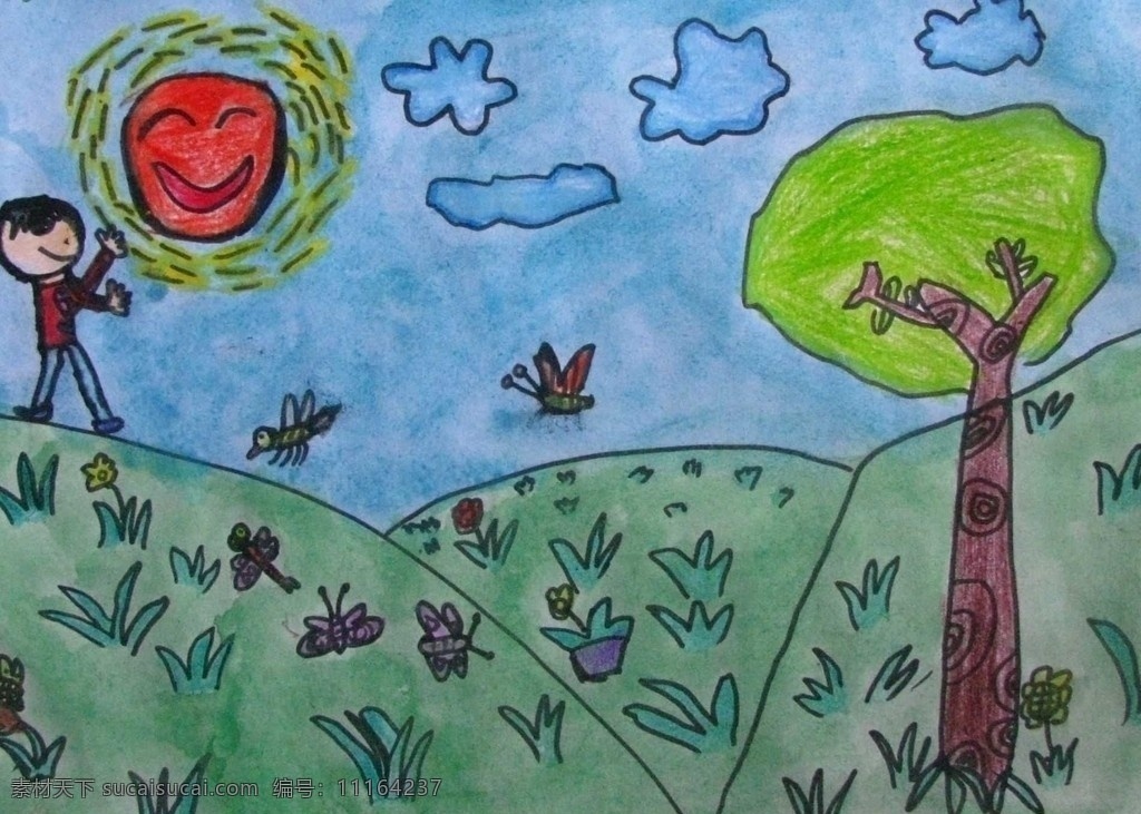 儿童 水粉 蜡笔画 夏天 户外 儿童画 水粉画 太阳 幻想画 色彩 想象 动漫动画 动漫人物