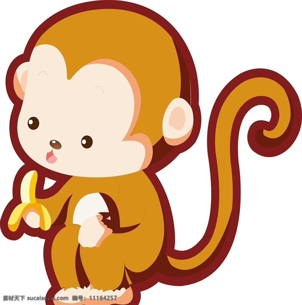 吃东西的小猴 动物 卡通动物 猴子 monkey 棕色 矢量素材