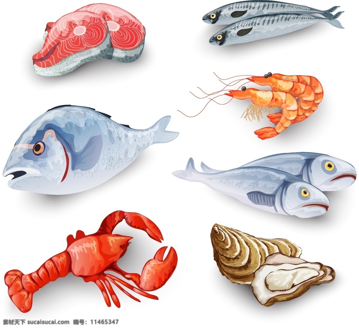 款 创意 美味 海鲜 矢量图 三文鱼 虾 龙虾 鱼 牡蛎 食物 文化艺术 绘画书法