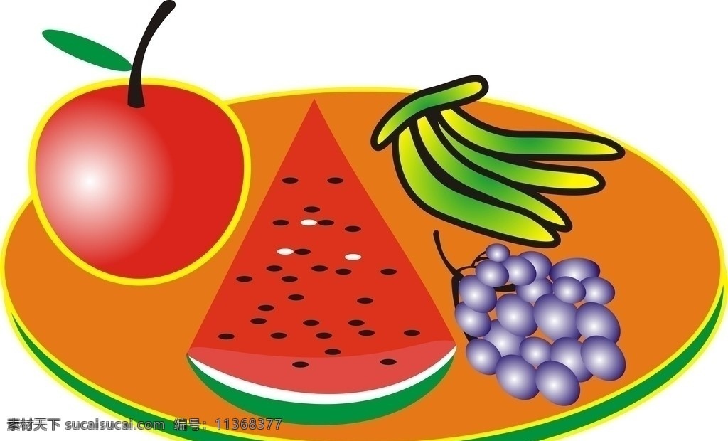 水果盘 矢量水果 苹果 西瓜 香蕉 葡萄 矢量盘子 源文件cdr 水果 生物世界 矢量