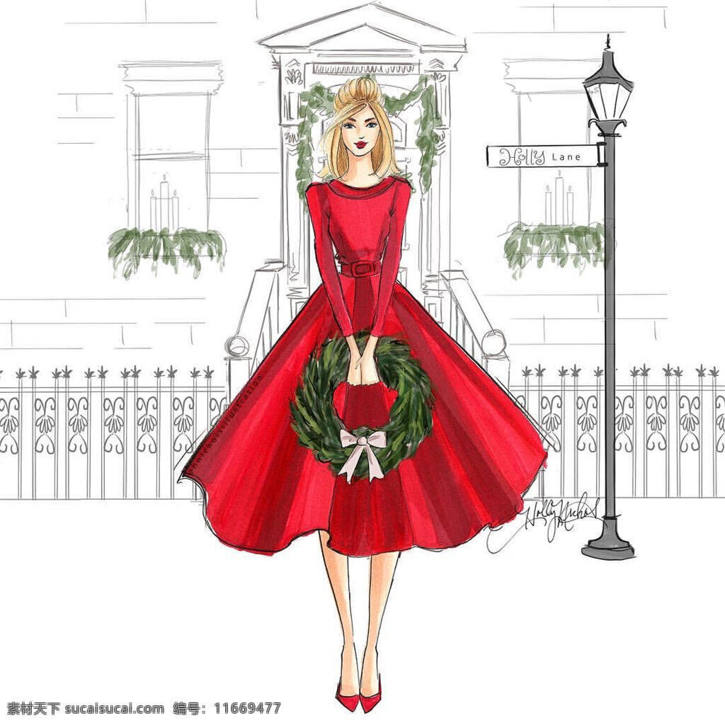 红色 时尚 连衣裙 设计图 jpg女装 产品工业 大红色女装 服装手绘图 服装效果图 红色连衣裙 红色女装 花环 女装设计 时尚女装