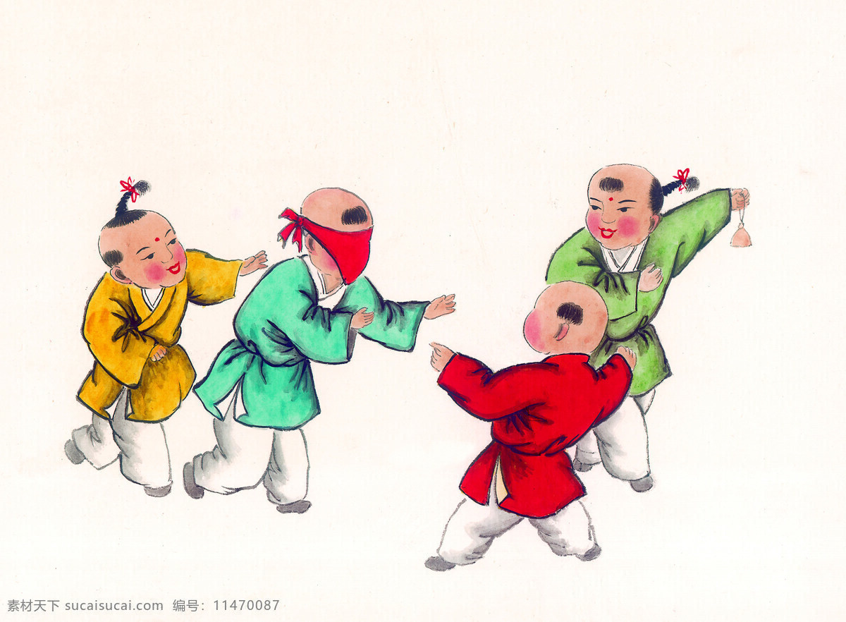 做 游戏 儿童 水彩画 水墨画 中国画 国画 绘画艺术 传统文化 古典 人物绘画 孩子 童子 书画文字 文化艺术