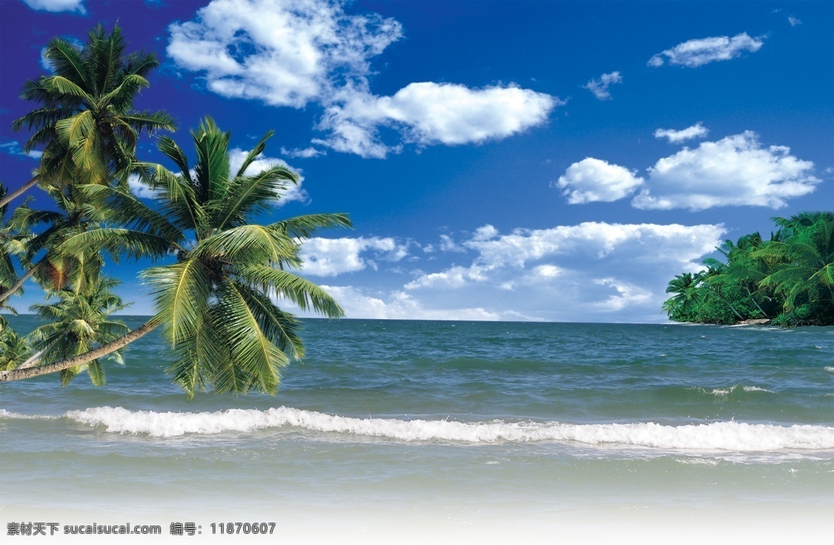 夏日 蓝天 海滩 椰树 蓝天白云 大海 小海湾 海洋 风景 海景 椰子树 分层 源文件