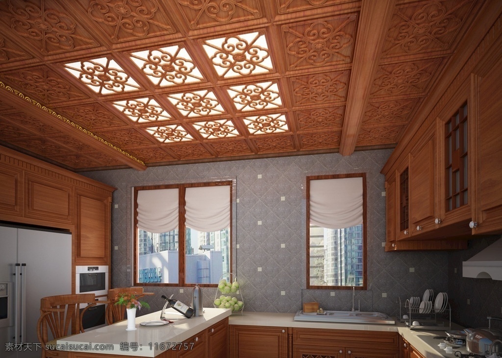 厨房效果图 厨房 实木厨房 厨房定制 家装图片 环境设计 室内设计