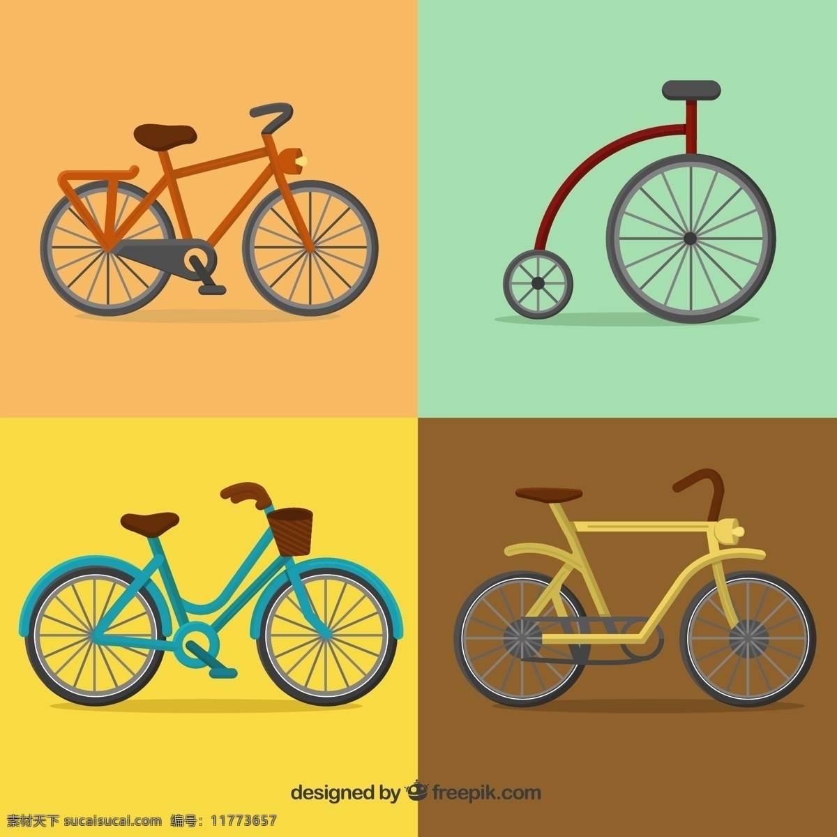 彩色 自行车 交通工具 大小轮车 单车 骑行 矢量图 矢量 高清图片