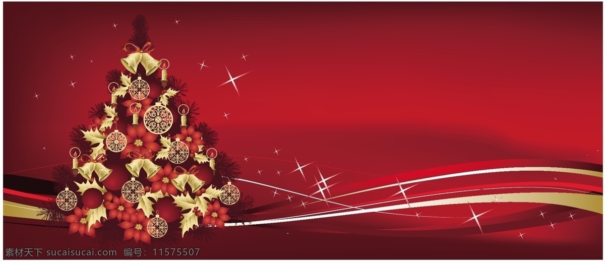 金色 圣诞树 花朵 金色圣诞树 蜡烛 铃铛 圣诞节 圣诞节矢量图 节日素材