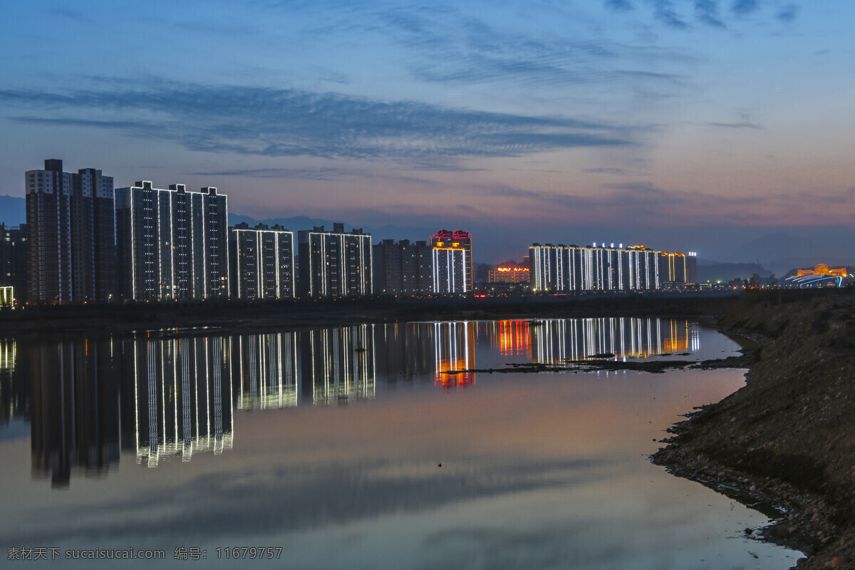 宝鸡风光 建筑 高楼大厦 蓝天 水面 大桥 灯光 自然景观 建筑景观