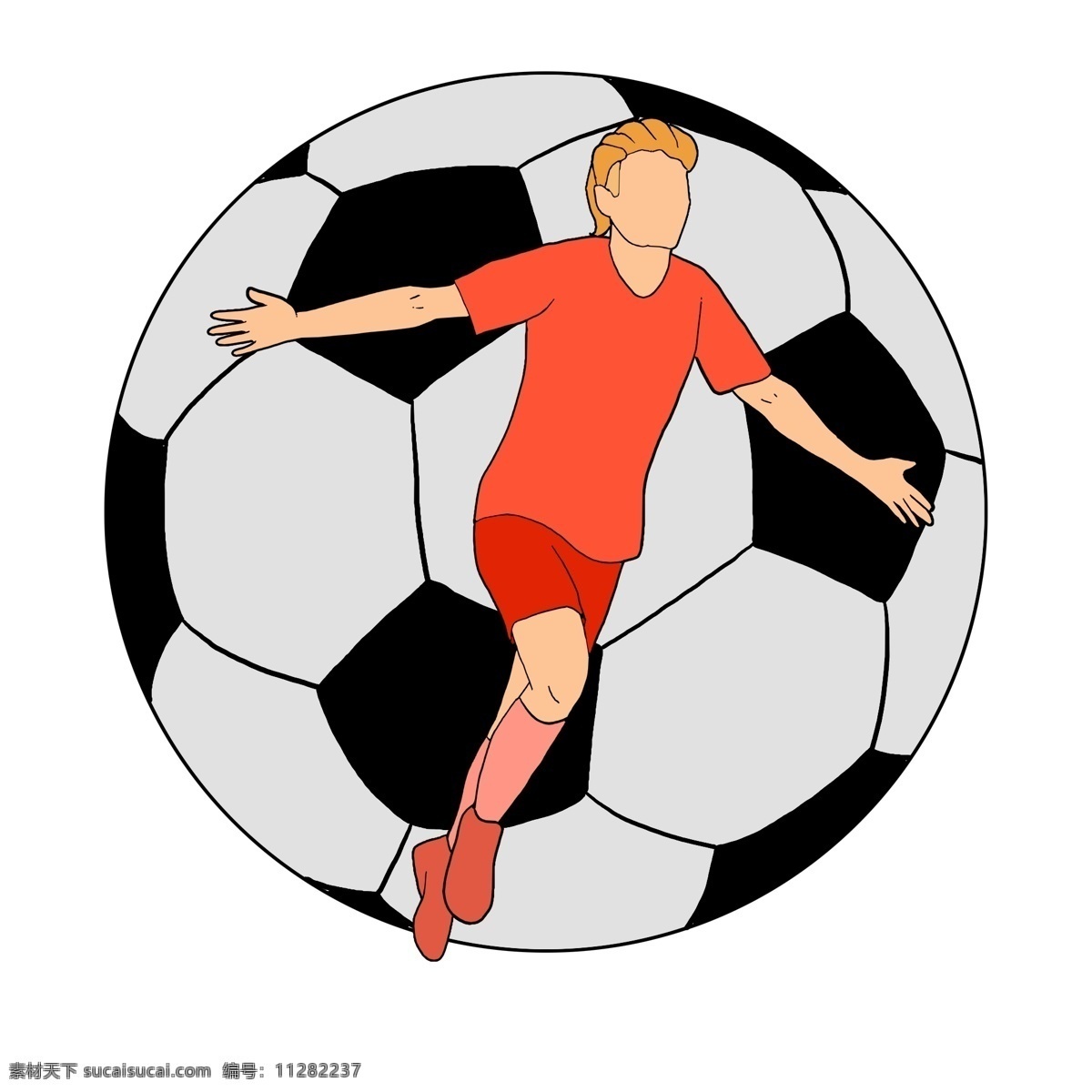 创意 足球 运动员 插画 足球运动员 红色球服 体育运动 创意插画 健身 踢足球 足球装饰插画