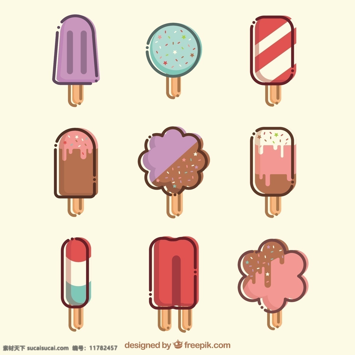彩色 冰淇淋 线性 图标 线性设计