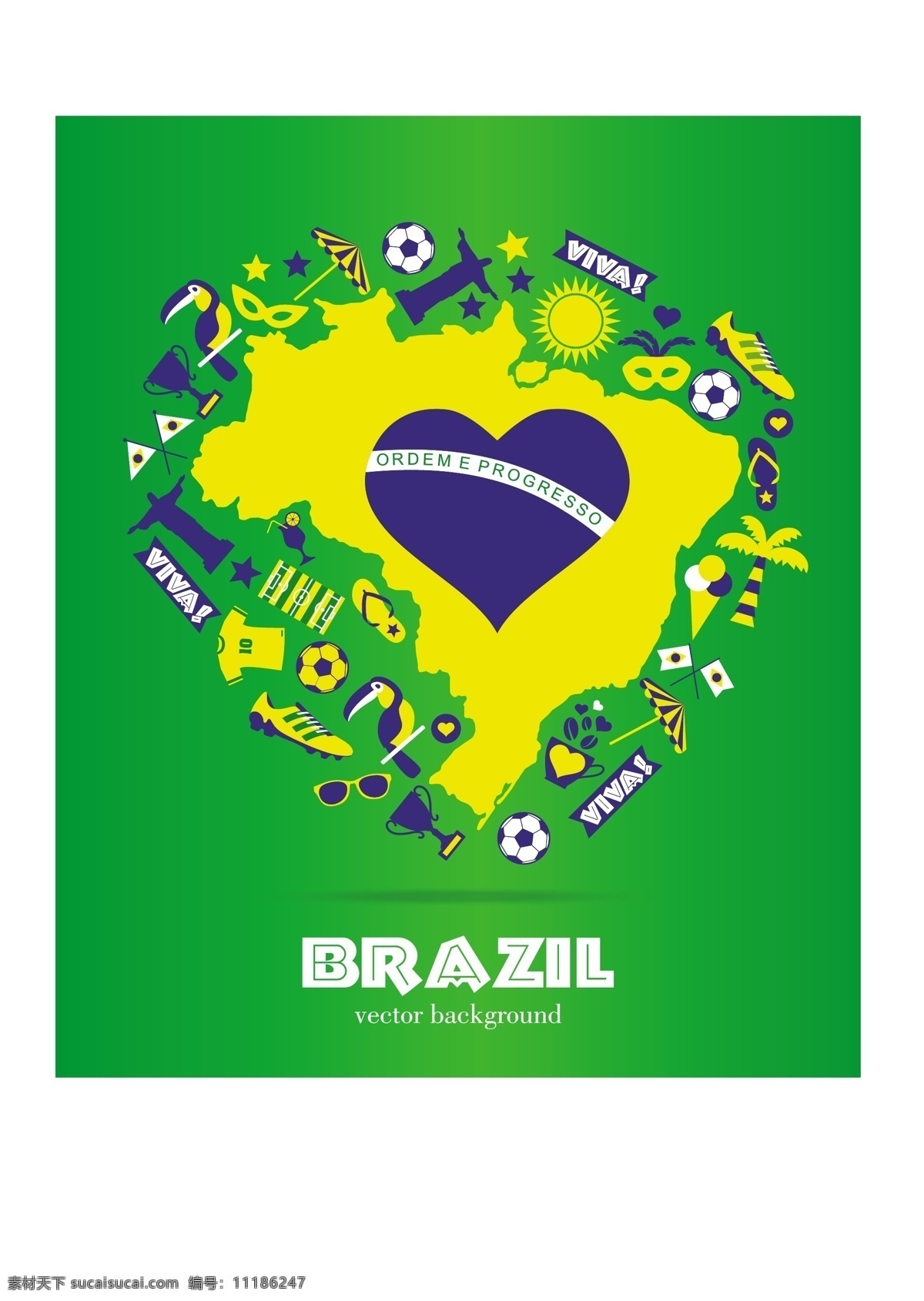 绿色 巴西 地图 背景 模板下载 爱心 椰子树 神父雕像 世界杯 足球 体育运动 生活百科 矢量素材