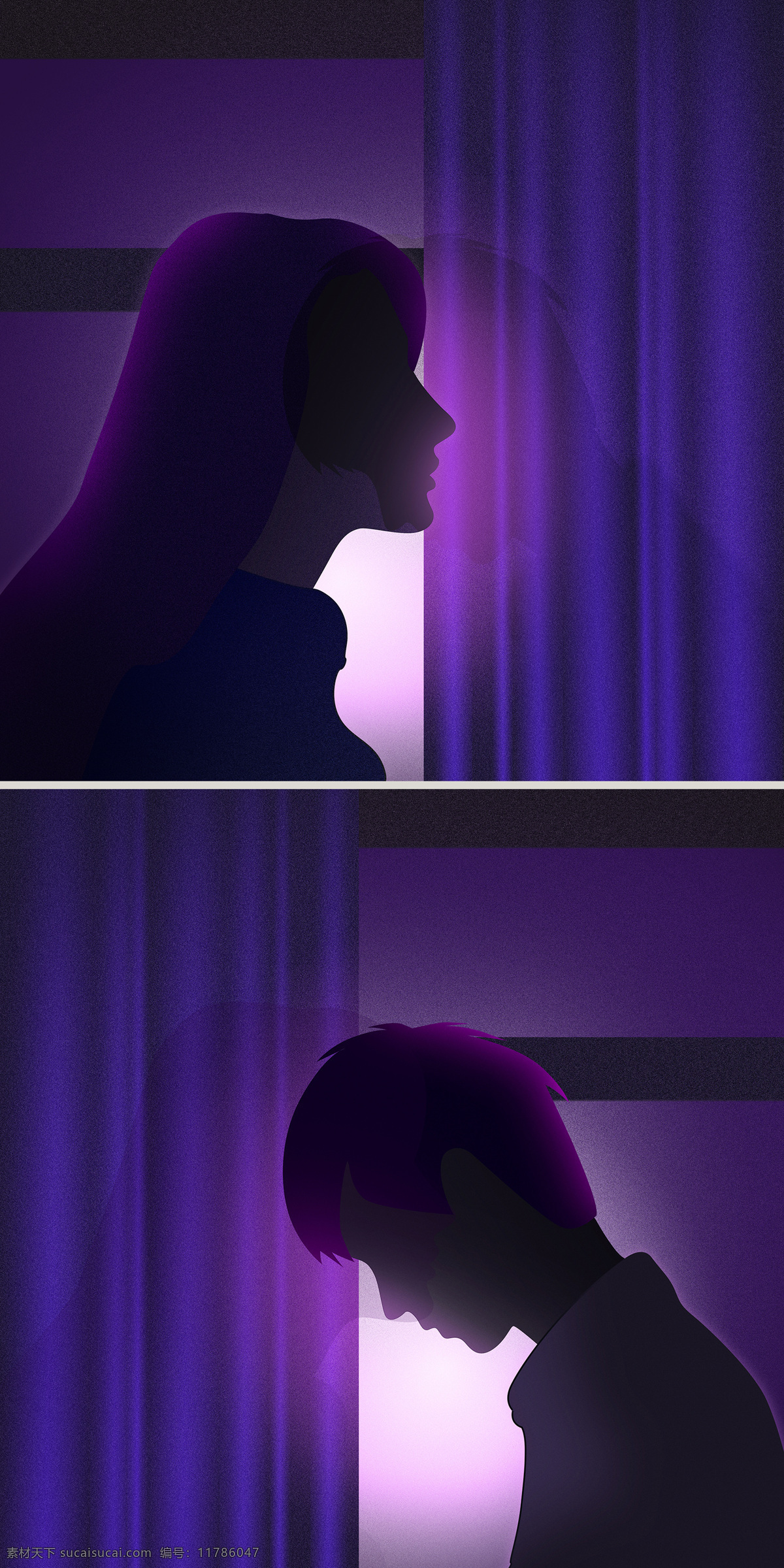 原创 手绘 紫色 系 逆光 磨砂 质感 情侣 头像 唯美 人物 插画 卡通 颗粒 情侣头像 手机用图 紫色系