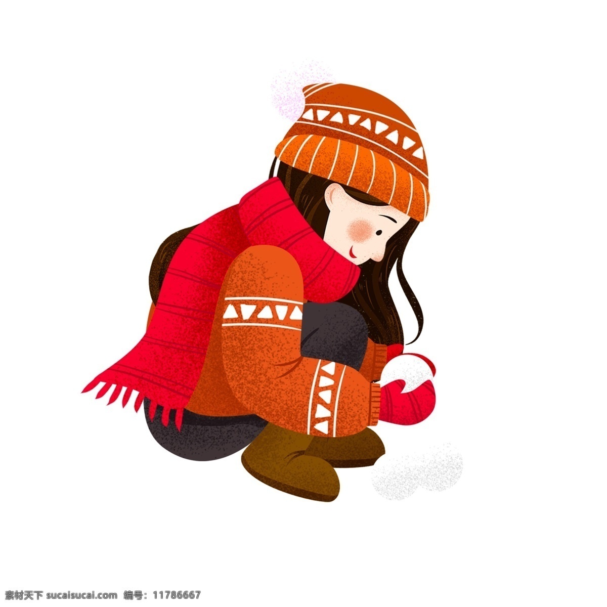 冬天 捏 雪球 女孩 人物 卡通 冬季 清新 唯美 手绘 复古 捏雪球 少女 小女生 人物设计