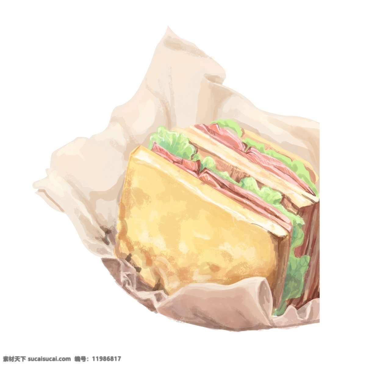 小 清新 美味 三明治 美食 小清新 插画 早餐 手绘