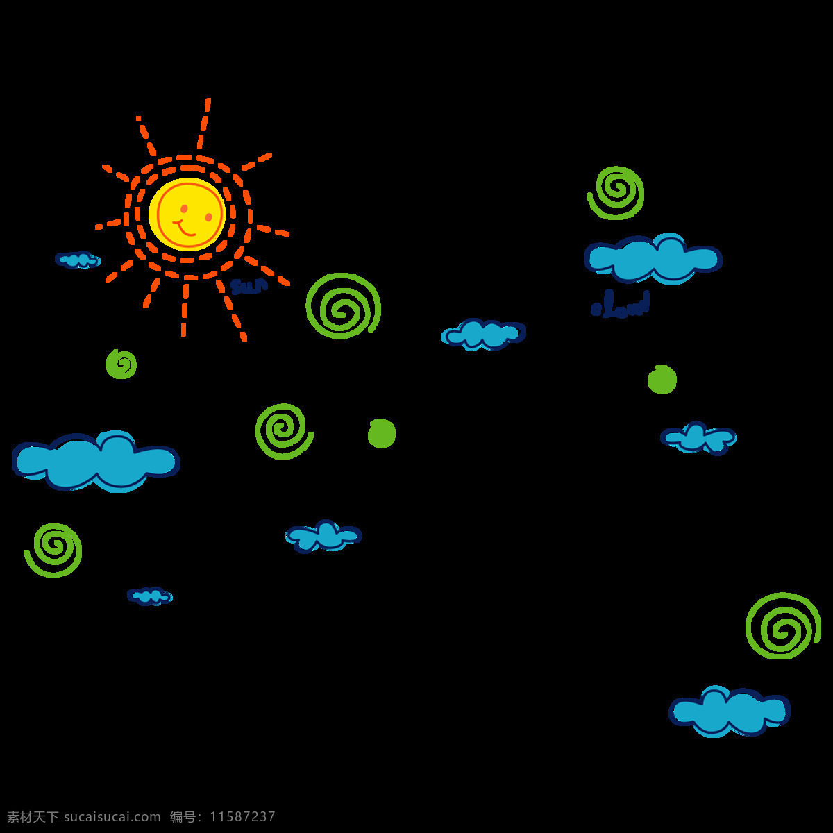 手绘 太阳 云朵 元素 微风 卡通 漂浮素材 免抠