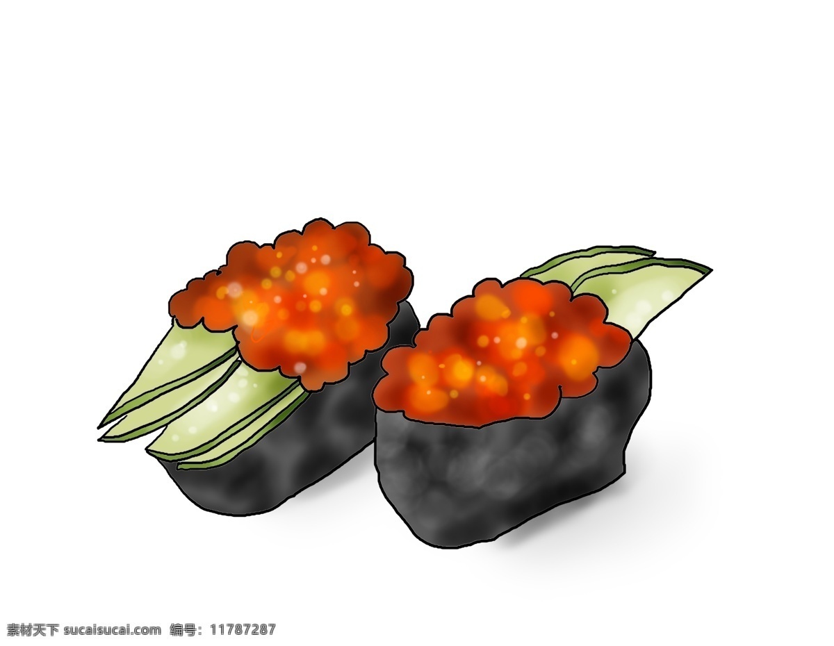 手绘 日 料 鱼子 寿司 食物 鱼子酱 美味 料理 插画 美食 日本 日式 插图 海鲜 米 海苔 韩式 韩国