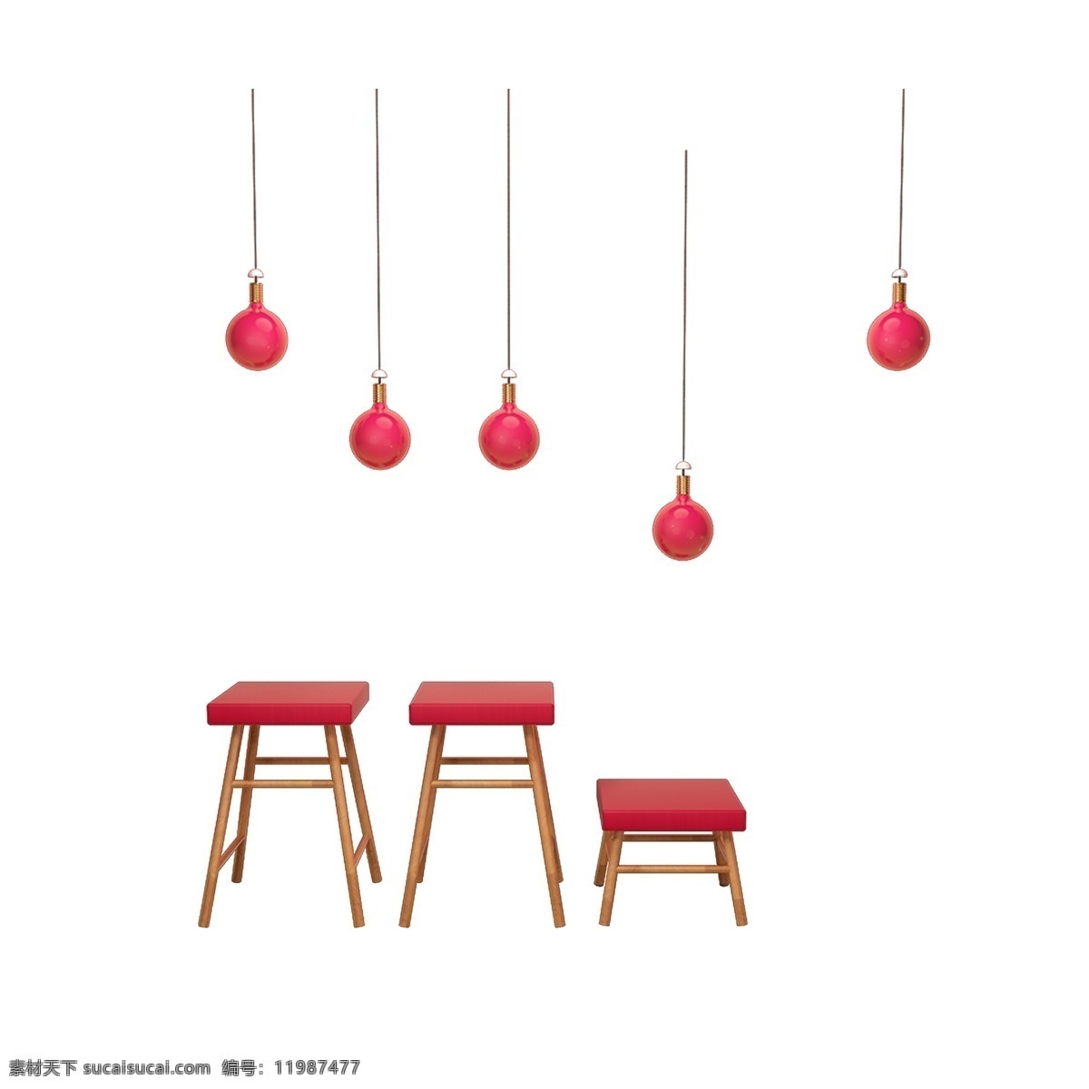 一些 红色 小 灯 小木凳 木材 家庭木凳 四方凳子 四角凳子 小小板凳 古家具 吊灯 小吊灯 家居装饰